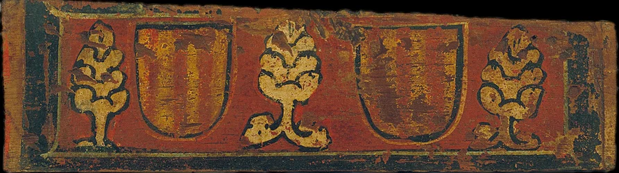 Deckenpaneel mit gestreiften Wappen des Hauses Barcelona und Pflanzenmotiven